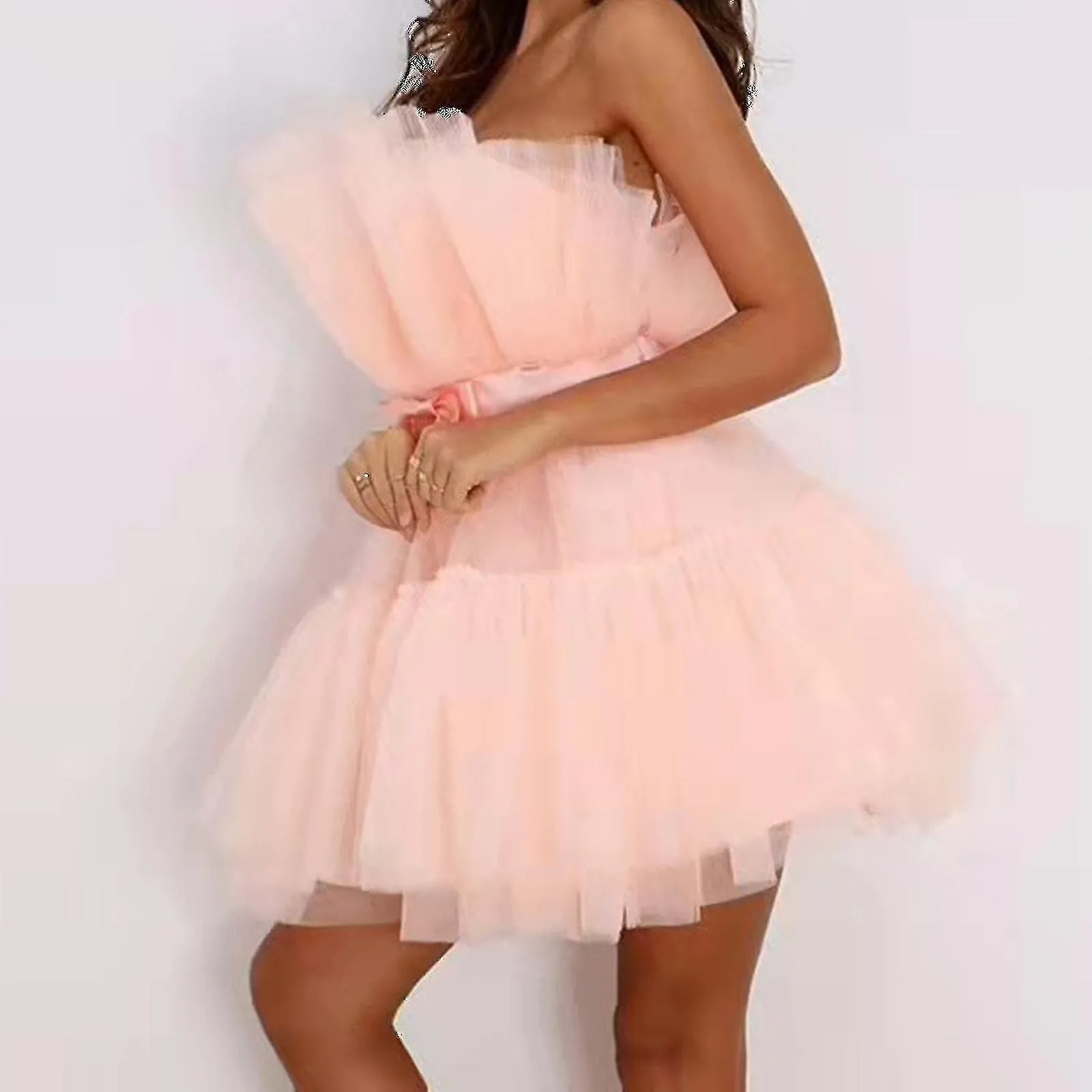 2023-mujer Tulle Vestido Sin Mangas Vestido Corto De Malla Sólida Princesa Steapless Party Dress