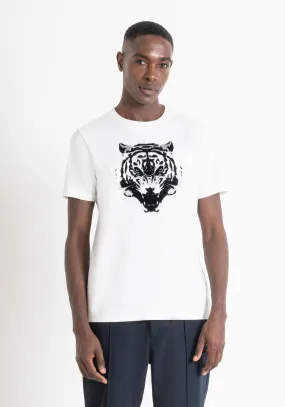 CAMISETA REGULAR FIT DE JERSEY DE ALGODÓN BLANCO CON ESTAMPADO DE TIGRE