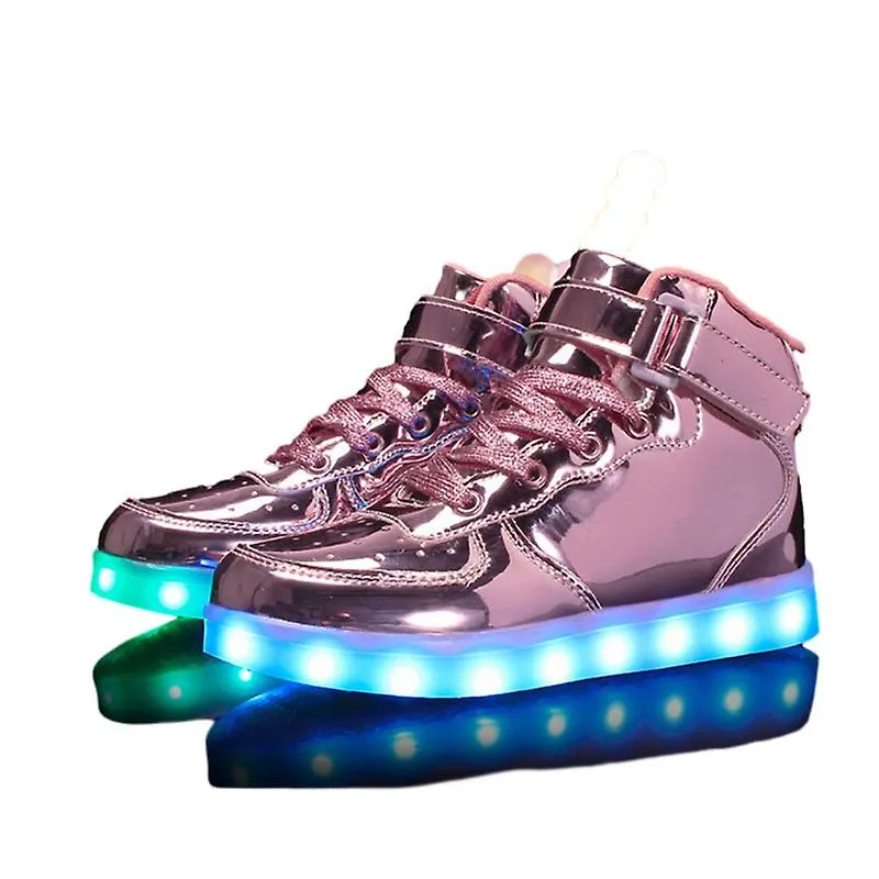 Children's Hi-Top LED Light Up Sneakers USB Rechargeable Glowing Luminous Shoes