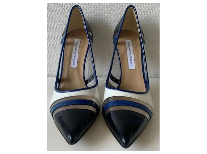 Diane Von Furstenberg Tacones Negro Blanco Azul 