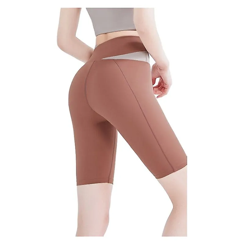 Fitness Exercise Shorts Yoga Shorts Without Embarrassing Lines, High Waist, Abdomen, Buttocks, Tight Cross, Female Five-point Yo