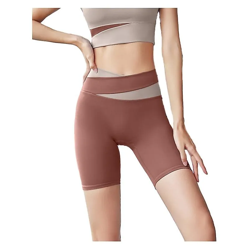 Fitness Exercise Shorts Yoga Shorts Without Embarrassing Lines, High Waist, Abdomen, Buttocks, Tight Cross, Female Five-point Yo