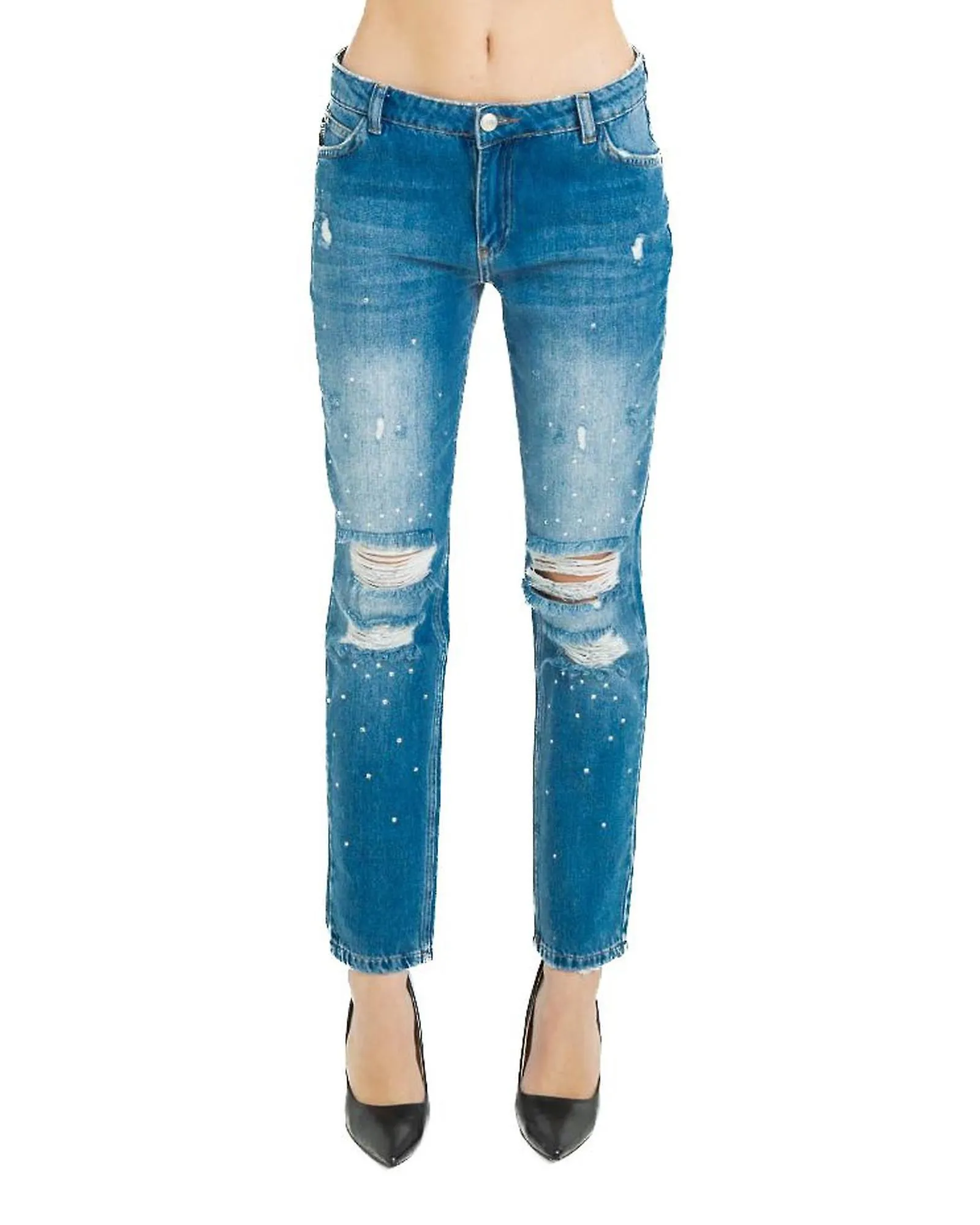 Imperfect High-Waisted Jeans with Appliques & Breaks