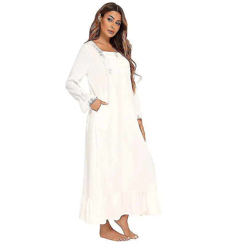 Miman Victorian Nightgown Cotton Sleepshirt Vestido de pijama de manga larga Vintage para mujeres