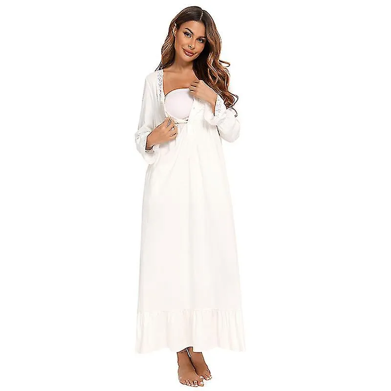 Miman Victorian Nightgown Cotton Sleepshirt Vestido de pijama de manga larga Vintage para mujeres