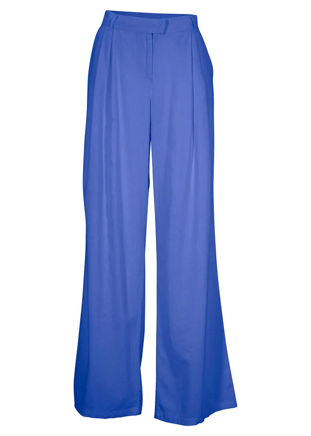 Pantalón palazzo de corte ancho con lino Azul azafata