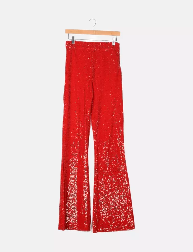 Sfera Pantalón flare rojo lentejuelas