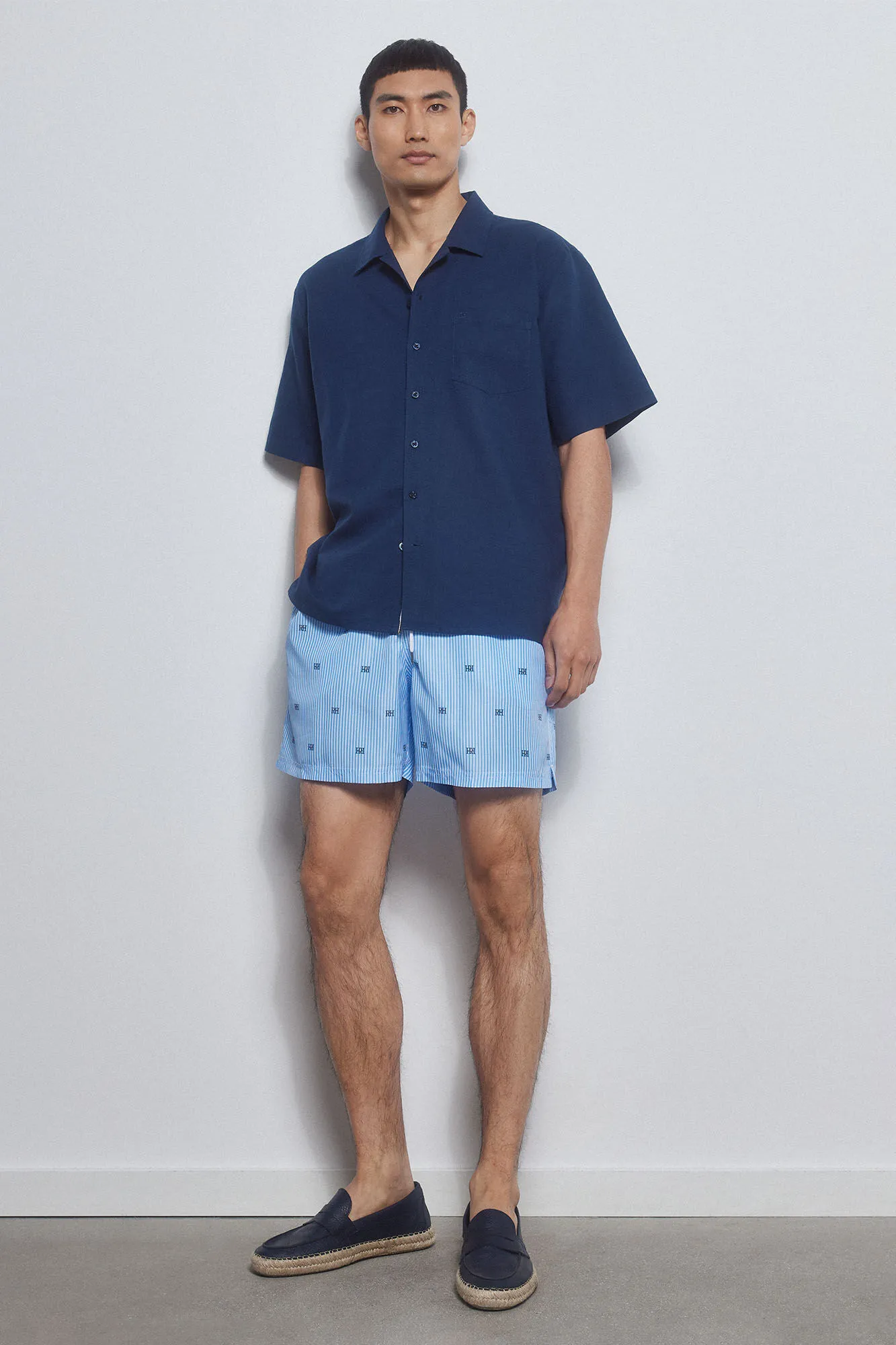 Striped PdH logo print swim shorts