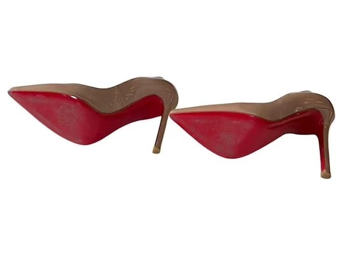 Tacones de cuero patentado Pigalle 120 de Christian Louboutin Beige 