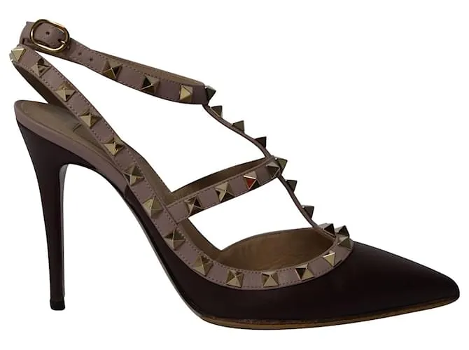 Tacones Rockstud Valentino Garavani en cuero marrón Impresión de pitón 