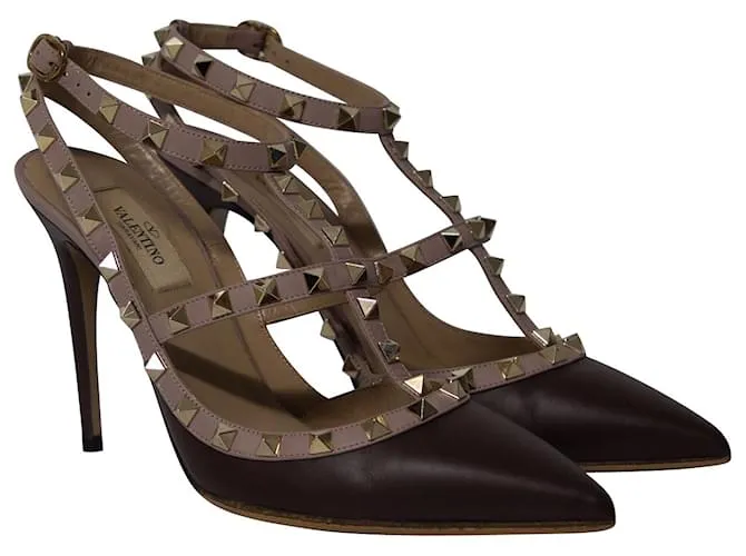 Tacones Rockstud Valentino Garavani en cuero marrón Impresión de pitón 