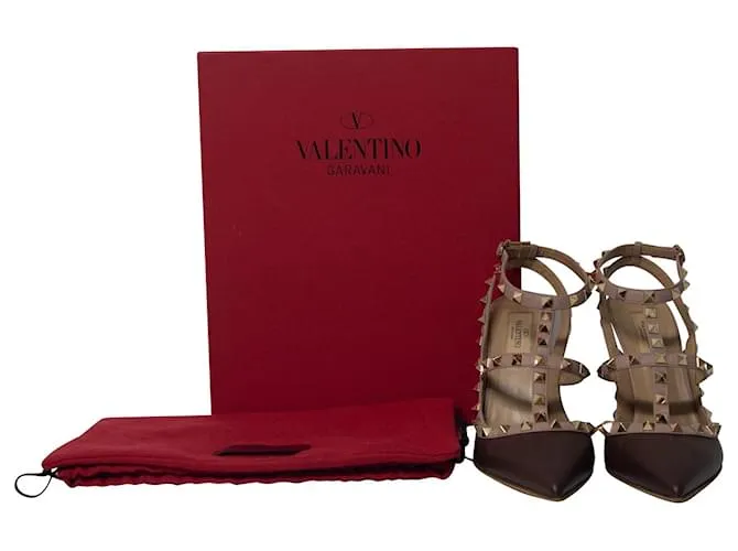 Tacones Rockstud Valentino Garavani en cuero marrón Impresión de pitón 