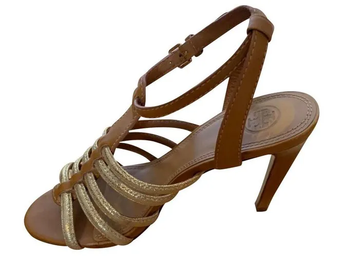 Tory Burch Tacones dorados y marrones Castaño 