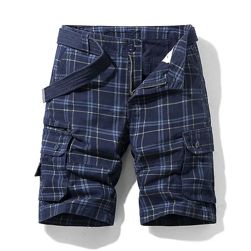 Verano Cool Multi-pocket Straight Leg Utility Plaid Cargo Shorts