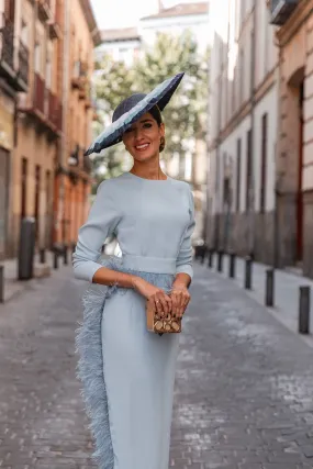 Vestido midi azul  con pluma Naxos