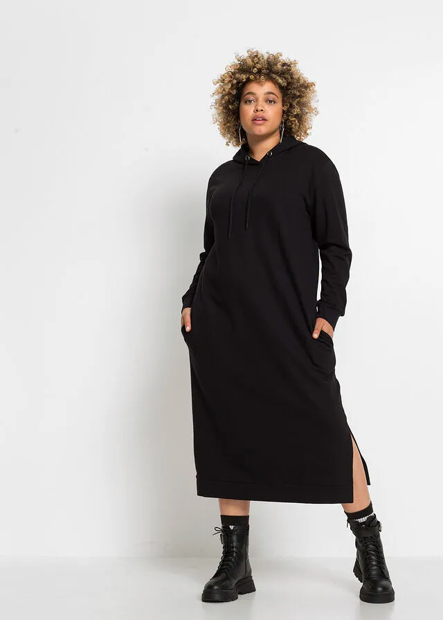 Vestido midi tipo sudadera Negro