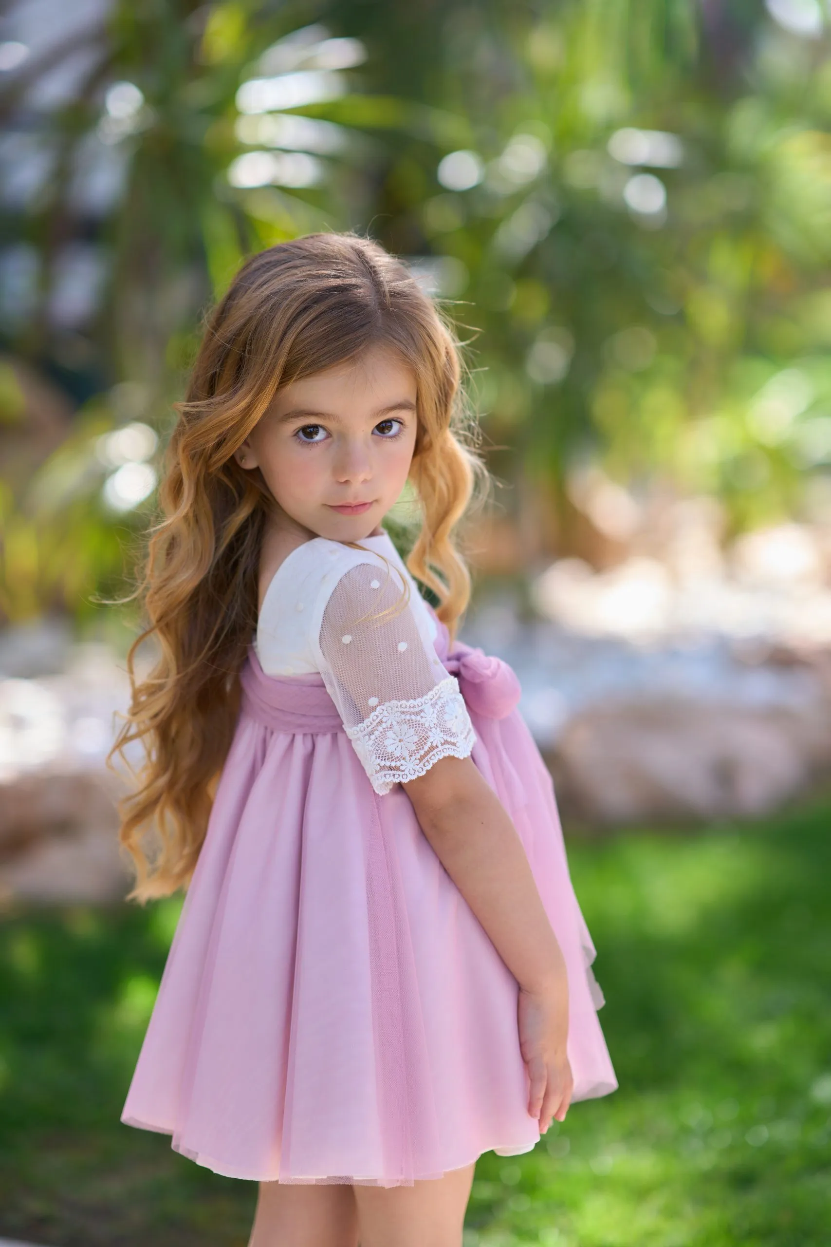 Vestido niña pequeña tul bicolor rosa