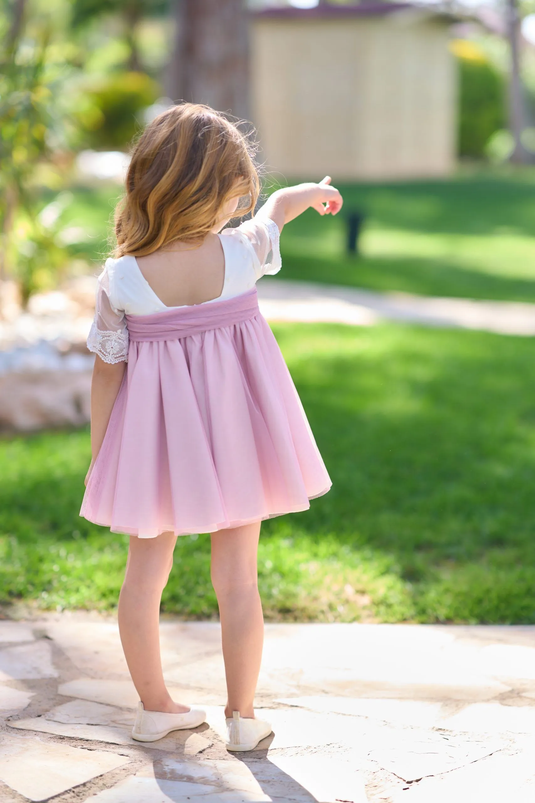 Vestido niña pequeña tul bicolor rosa