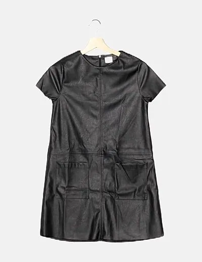 Zara Vestido negro encerado